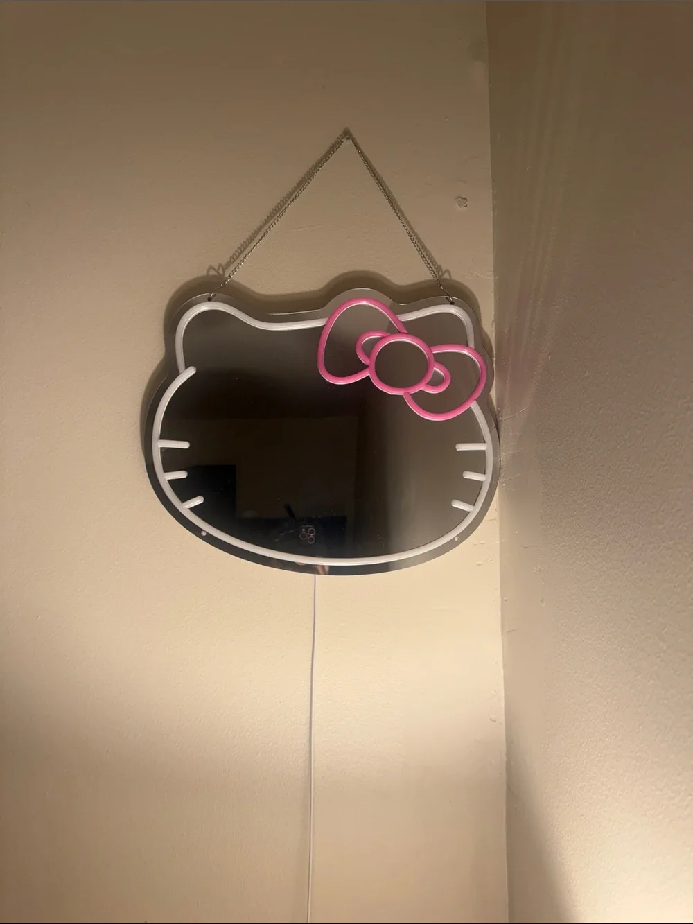 Pink & White Cat-Shaped Wall Mirror with Bow Accent